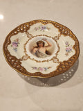 Antique Germany Compote Openwork Porcelain with Hand-Painted Portrait