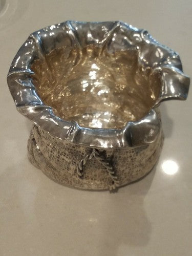 MIDCENTURY FRATELLI CACCHIONE STERLING ITALIAN SILVER 'DRAWSTRING BAG' VASE