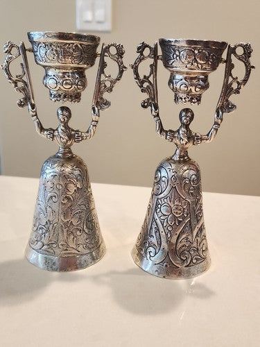 Pair Antique Wedding Cup Marriage Wager Figural 800 Silver Neresheimer & Sohne