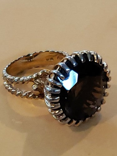 14k Solid Gold Filigree Faceted Smokey Topaz Huge Cocktail Ring MCM 4.75