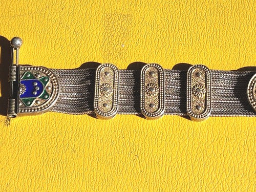 Vintage Turkish 925 Sterling Enamel and Foxtail Chain Bracelet Anatoli Signed