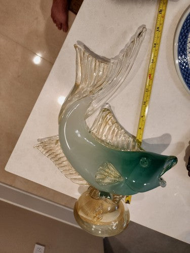 Vintage Murano Art Bollicine Glass Italian Alfredo Barbini Koi Fish 15" Tall MCM