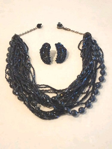 Vintage 1950s Miriam Haskell Glass Bead Necklace And Earrings