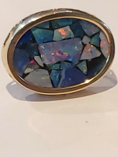 Inlaid Opal Earrings in 14K Yellow Gold