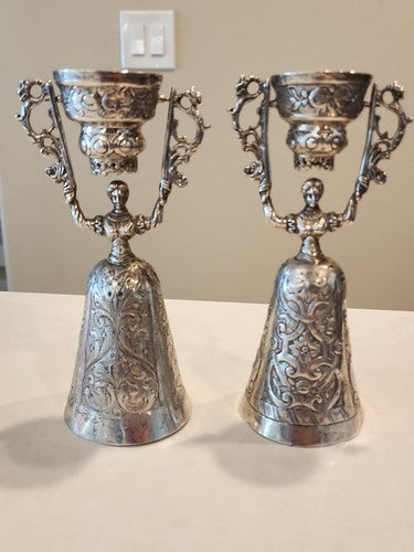 Pair Antique Wedding Cup Marriage Wager Figural 800 Silver Neresheimer & Sohne