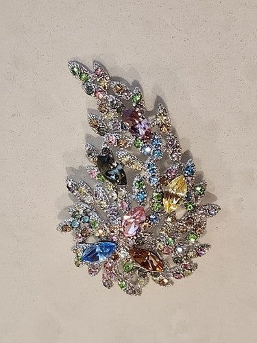 Multicolored Rhinestone Peacock Floral Branch Pendant & Brooch Pin