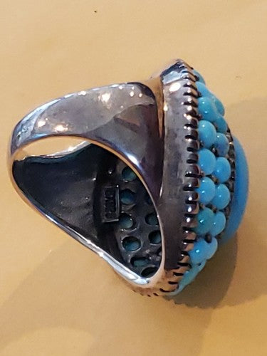 Turquoise Ring Sterling Silver with Double Halo so 8
