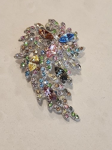 Multicolored Rhinestone Peacock Floral Branch Pendant & Brooch Pin