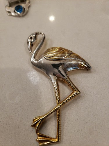 Antique Art Deco Signed Uncas Mfg Co Sterling 4" Flamingo Pin Glass Eye Mint!