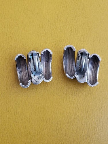 Vintage Taxco Mexico Swirl Modernist Sterling Silver 925 Clip On earrings