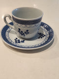 Royal Copenhagen Denmark Handpainted Tranquebar Blue Fajance 956 Cup & Saucer