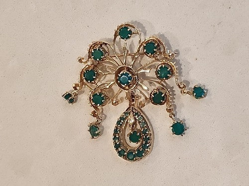 Antique 19c 14k GOLD Dangle Drop Emerald Chandelier  Brooch 2 1/4"