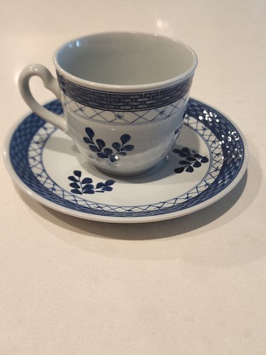 Royal Copenhagen Denmark Handpainted Tranquebar Blue Fajance 956 Cup & Saucer