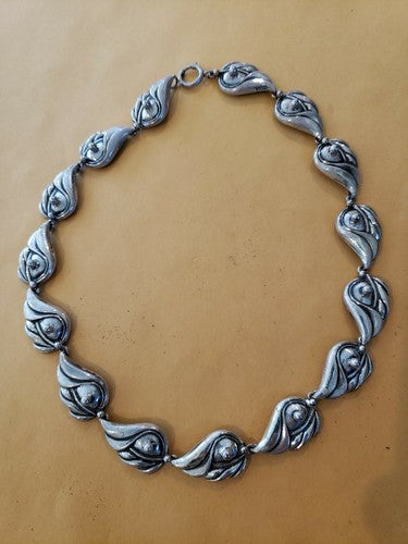 JOSEFF of Hollywood 1940’s Silver Tone Leaf Chocker Necklace Midcentury
