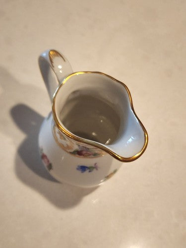 Vintage Schumann Bavarian DRESDEN LINE Flowers Gold Gilt Pitcher Creamer 3 3/8"