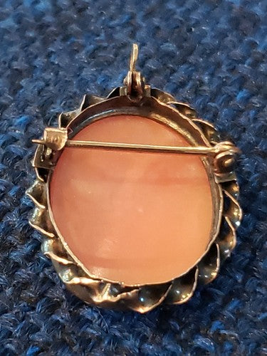Vintage 10k Yellow Gold Shell CAMEO PIN PENDANT Brooch