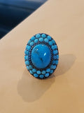 Turquoise Ring Sterling Silver with Double Halo so 8