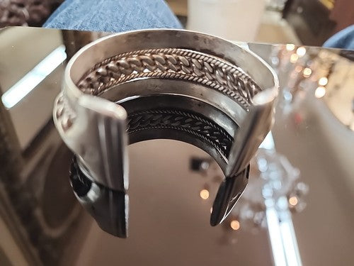 Vintage Egyptian 925 Sterling Silver Twisted Cable Center Wide Cuff Bracelet