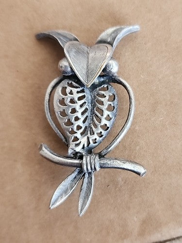 Stylized  Midcentury Owl Brooch Pin