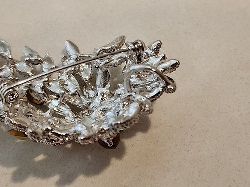 Multicolored Rhinestone Peacock Floral Branch Pendant & Brooch Pin