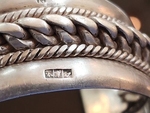 Vintage Egyptian 925 Sterling Silver Twisted Cable Center Wide Cuff Bracelet