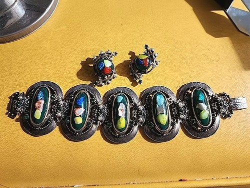Vintage Victorian Revival Multicolor  Bracelet and Earrings