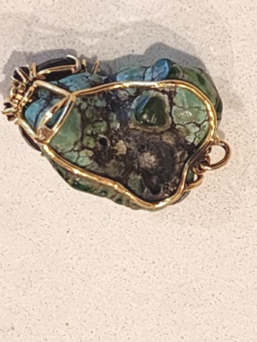 Natural Blue Lagoon Turquoise 14k Gold Pendant with Garnet Stones