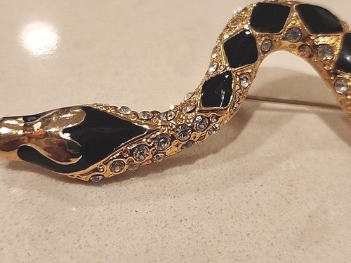 Vintage Costume Snake Brooch w/ Enamel and Crystal Elements