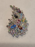 Multicolored Rhinestone Peacock Floral Branch Pendant & Brooch Pin
