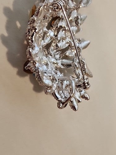 Multicolored Rhinestone Peacock Floral Branch Pendant & Brooch Pin