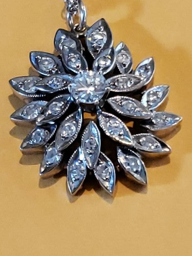 Diamond & 14K White Gold Snowflake Flower Cluster Pendant