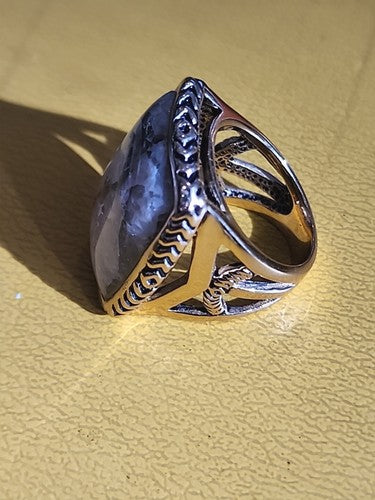 BARSE Gold Plated Real White Calcite Statement Ring Size 6.25