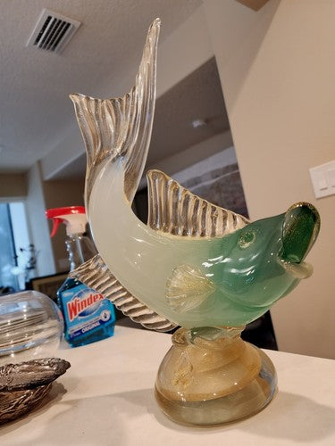 Vintage Murano Art Bollicine Glass Italian Alfredo Barbini Koi Fish 15" Tall MCM