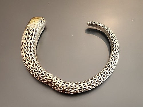 John Hardy Sterling Silver 18kt Gold with Diamonds Hinged Cuff