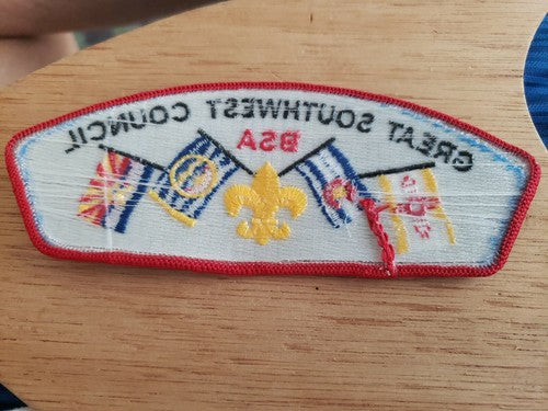 Bsa Boy Scout Uniform Pocket Flap Patch Great Southwest Council Misprint On Flag