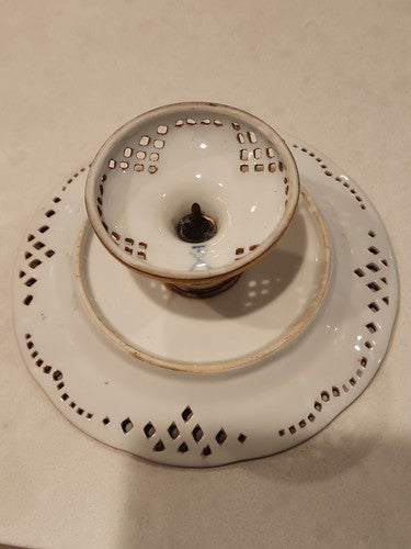 Antique Germany Compote Openwork Porcelain with Hand-Painted Portrait
