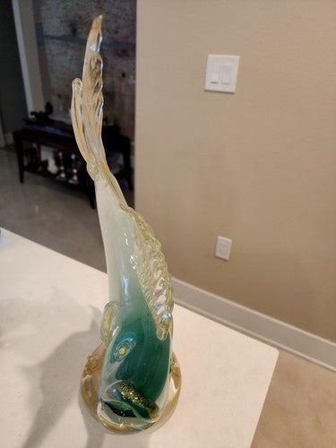 Vintage Murano Art Bollicine Glass Italian Alfredo Barbini Koi Fish 15" Tall MCM
