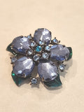 Vintage Blue/Green Enamel & Sparkly Rhinestone Flower Brooch