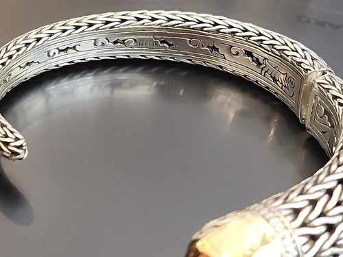 John Hardy Sterling Silver 18kt Gold with Diamonds Hinged Cuff