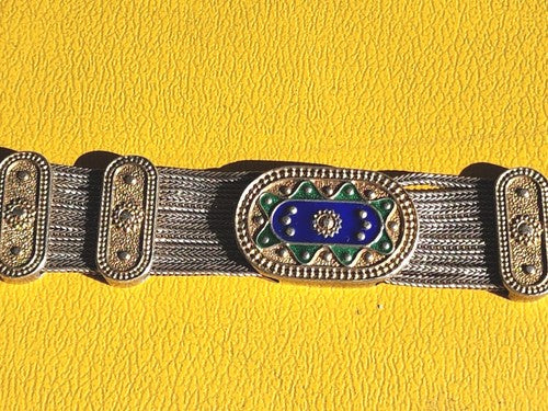 Vintage Turkish 925 Sterling Enamel and Foxtail Chain Bracelet Anatoli Signed
