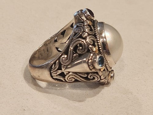 Byzantine Sterling Silver 18kt Statement Ring Gemstones Cocktail