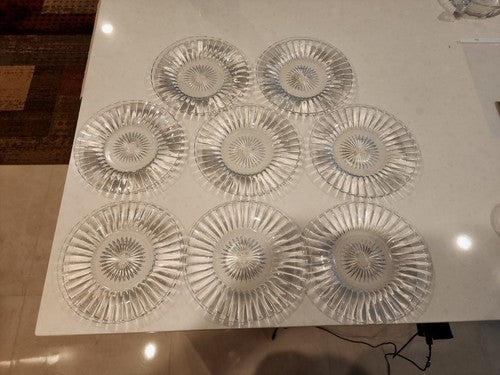 7 1/2" Heisey Set of 8  Narrow Flute & Rim with Starburst Plate  w/ "H" Marking