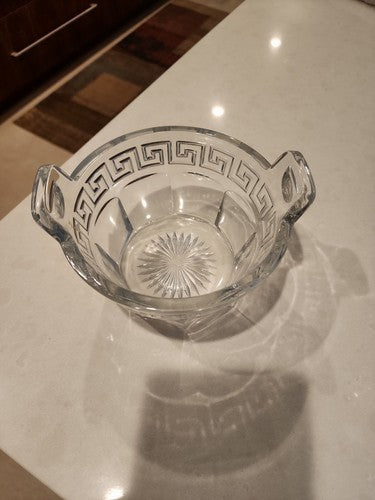 Heisey Greek Key Clear Glass Small Ice Tub w Handles 3 3/4" H x 6 3/8" W