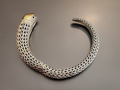 John Hardy Sterling Silver 18kt Gold with Diamonds Hinged Cuff