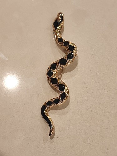 Vintage Costume Snake Brooch w/ Enamel and Crystal Elements