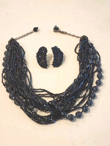 Vintage 1950s Miriam Haskell Glass Bead Necklace And Earrings