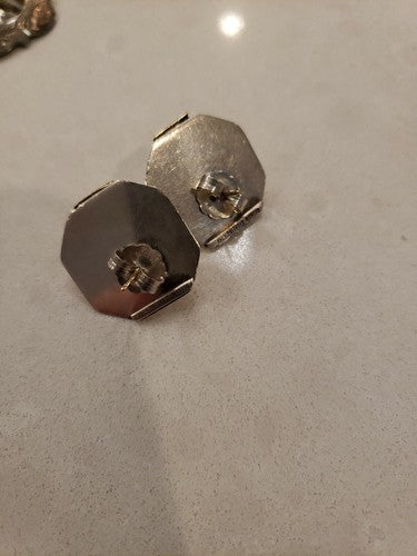 Leonore Doskow Sterling & 14k Mid Century Modern Black Onyx Pierced Earrings