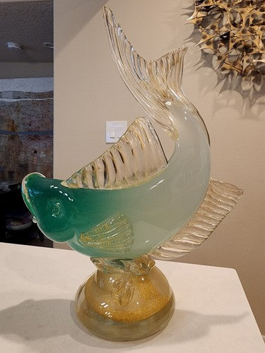 Vintage Murano Art Bollicine Glass Italian Alfredo Barbini Koi Fish 15" Tall MCM