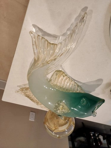 Vintage Murano Art Bollicine Glass Italian Alfredo Barbini Koi Fish 15" Tall MCM