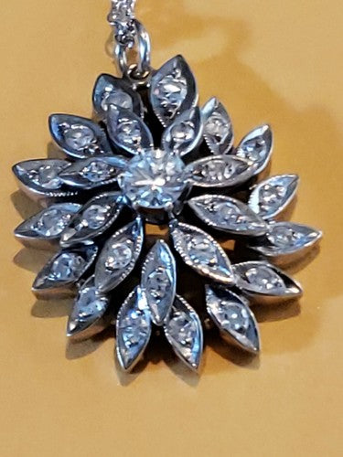 Diamond & 14K White Gold Snowflake Flower Cluster Pendant